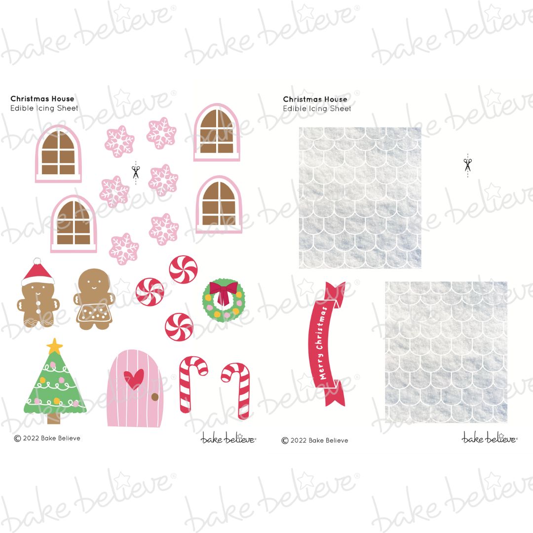 Pink Christmas House Edible Image Set