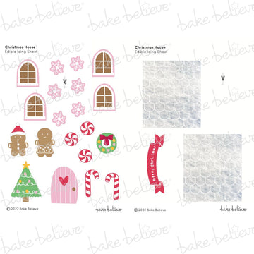 Pink Christmas House Edible Image Set