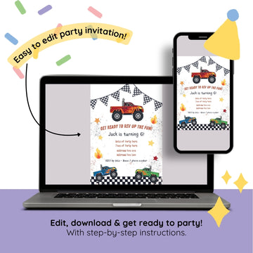 Monster Truck Editable Party Invitation