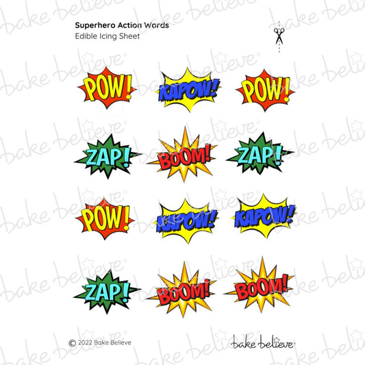 Superhero Action Words Edible Images