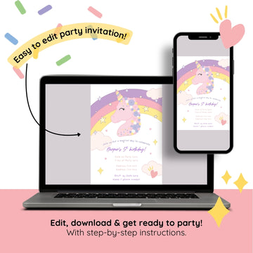 Unicorn Sparkle Editable Party Invitation