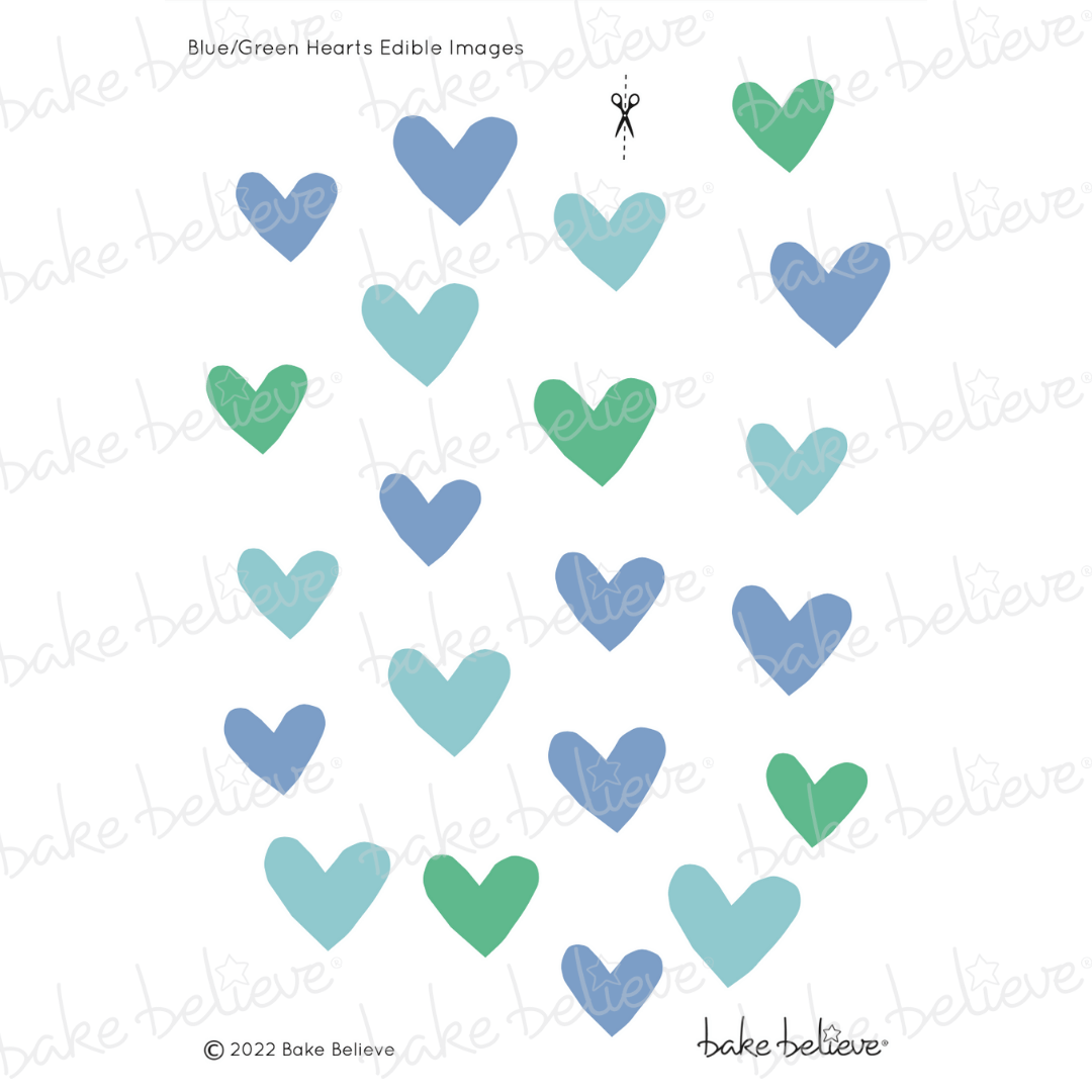 Blue and Green Heart Edible Images